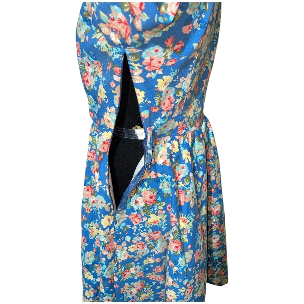 Lindy Bop Women Midi Dress Sz S Blue Vivi Floral‎ Cottagcore Retro Stretch 50s - Picture 5 of 16